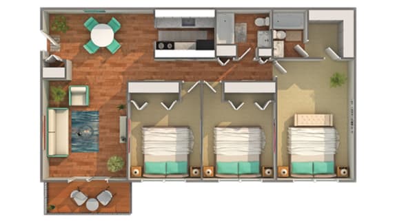 2 bedroom 2 bathroom floor plan B at Renew Madison, Madison, WI