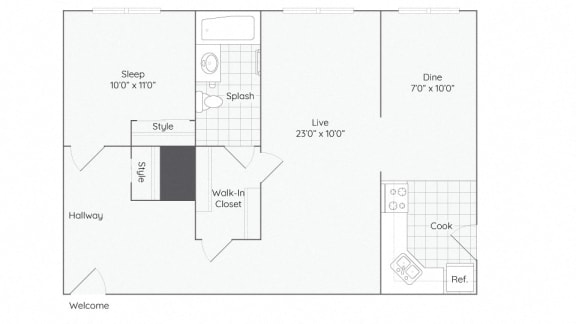 2C-1Bed-1Bath-775-2C Floor Plan at The Bryant at Oak Park I &amp; II, Oak Park Illinois