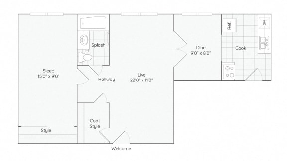 2B-1Bed-1Bath-820-2B Floor Plan at The Bryant at Oak Park I &amp; II, Oak Park, IL 60302