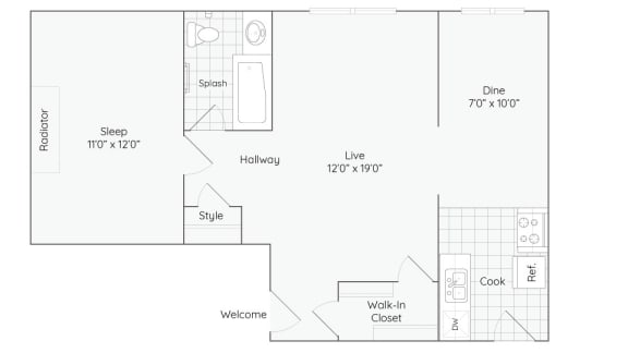 2A-1Bed-1Bath-790-2A Floor Plan at The Bryant at Oak Park I &amp; II, Oak Park