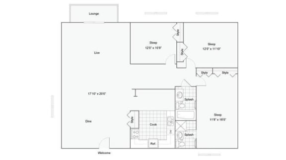Durham Floor Plan at Hampshire House, Pittsburgh