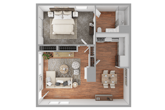 3D Floorplan of a 1 bedroom apartment