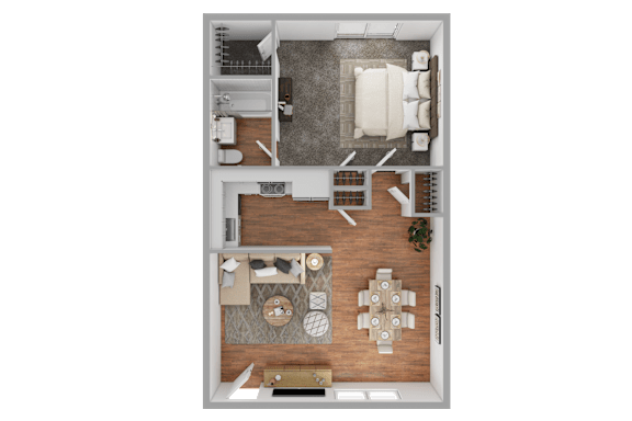 3D Floorplan of a 1 bedroom apartment