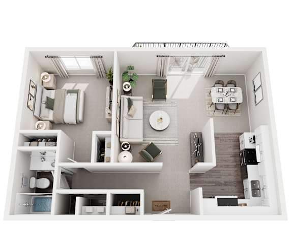 3D Floorplan for a 1-bedroom apartment