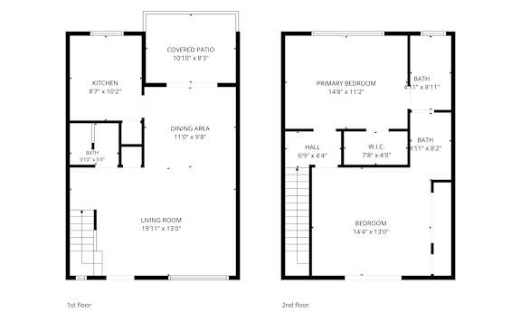 A floor plan of a two-story house with labeled rooms and dimensions.
