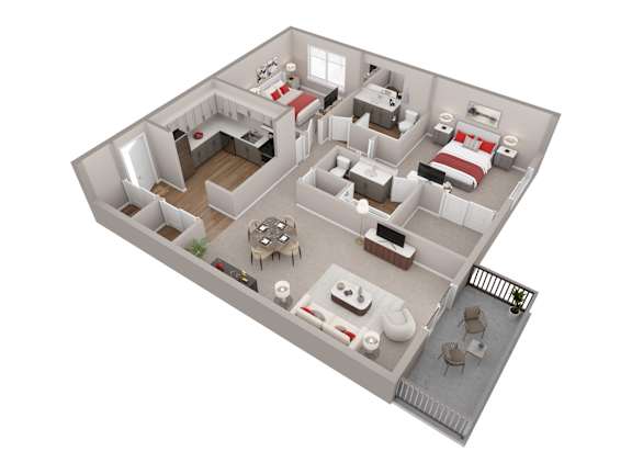 Floor Plan  A 3D rendered image of a house layout.