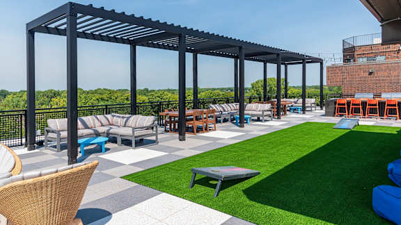 Patio with Grassy area at The Venue on Knox Apartments, Minneapolis, MN, 55408