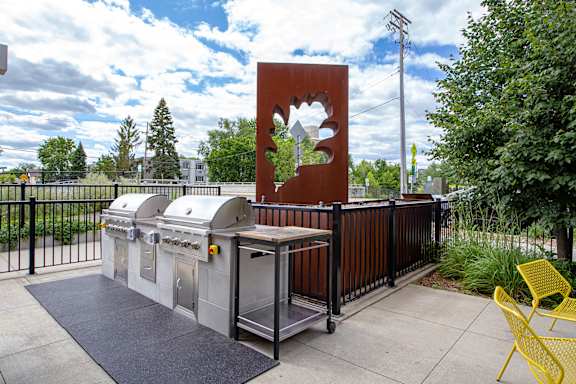 Patio with Grilling Station at Track 29 Apartments, Minneapolis, Minnesota