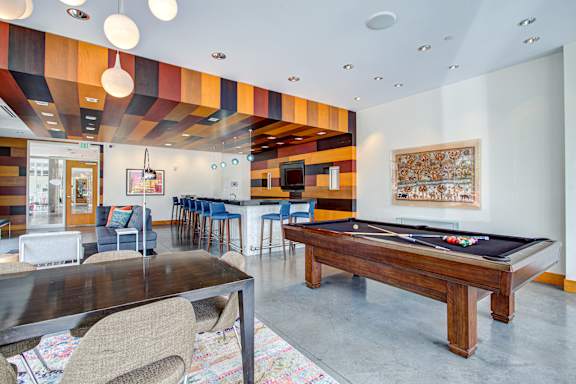 Billiards Table in Large Community Clubhouse at Track 29 Apartments, Minneapolis, MN, 55408