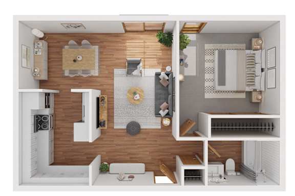 A modern kitchen with a wooden backsplash and white cabinets.
