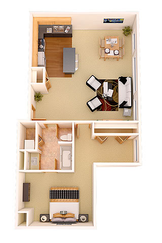 a floor plan of a house with a fireplace at Boston Lofts, Milwaukee, Wisconsin