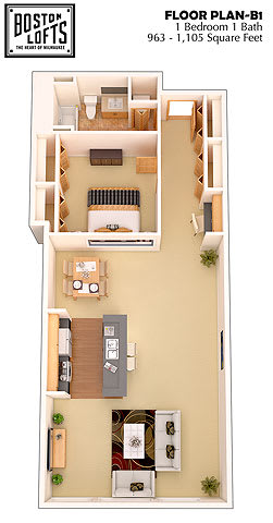 a floor plan of a house with a bathroom and a washer and dryer at Boston Lofts, Milwaukee, 53203