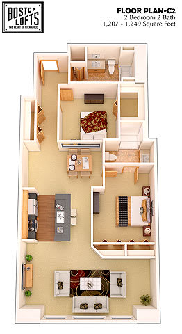 a floor plan of a house with a balcony at Boston Lofts, Wisconsin