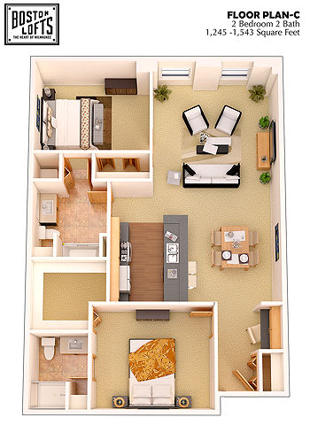 a floor plan of a house with a balcony at Boston Lofts, Milwaukee, 53203