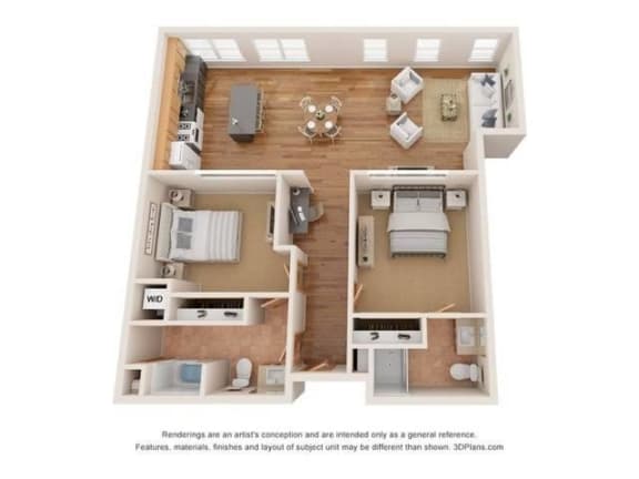 2 bedroom 2 bathroom floor plan C at Boston Lofts, Milwaukee, 53203