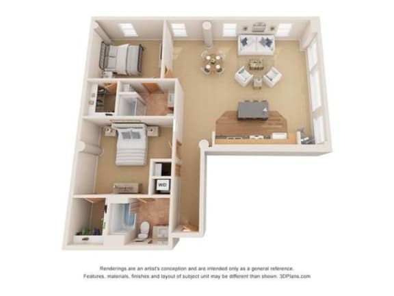 2 bedroom 2 bathroom floor plan B at Boston Lofts, Milwaukee, WI