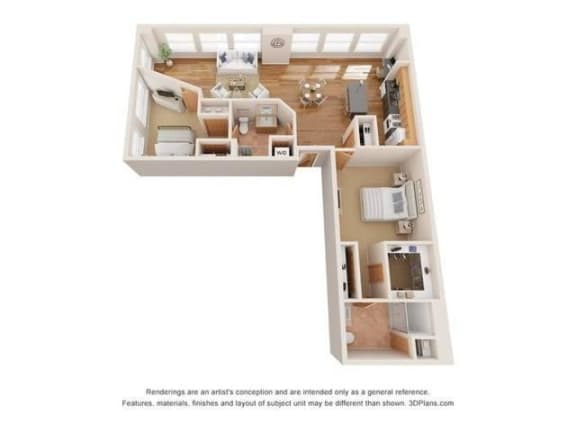 2 bedroom 2 bathroom floor plan A at Boston Lofts, Milwaukee, WI, 53203