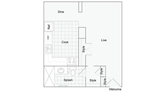 The Brady A Floor Plan at Cambridge Manor Apartments, Milwaukee, Wisconsin