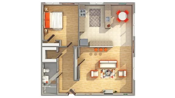 The VanBuren Floor Plan at Cambridge Manor Apartments, Milwaukee, WI