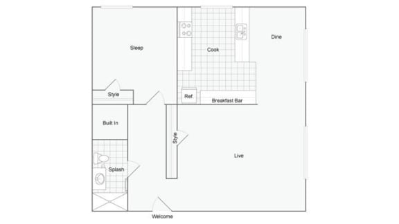 The VanBuren A Floor Plan at Cambridge Manor Apartments, Milwaukee, WI, 53202