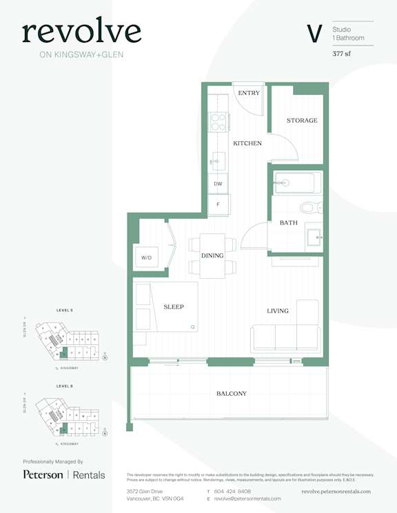 A floor plan for a studio apartment on Kingsway in Vancouver.