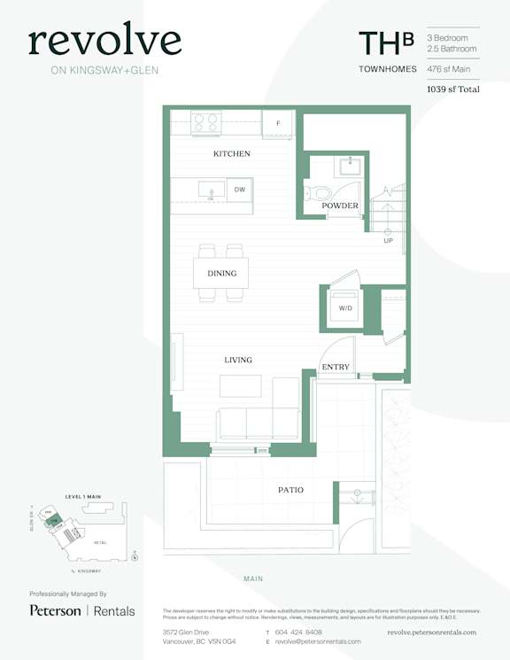 A floor plan for a property rental by Peterson Rentals.