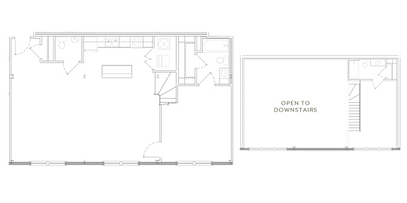 A floor plan of a house with a living room, dining room, kitchen, and two bedrooms.