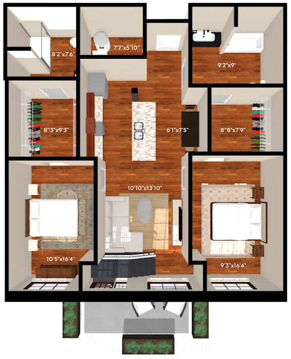 A floor plan of a house with labeled rooms and dimensions.