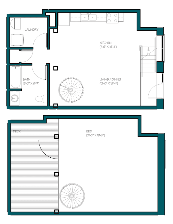 the floor plan of a small house with a bedroom and a living room
