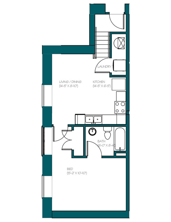 a floor plan of a small house with a bedroom and a living room