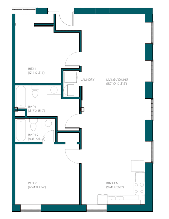 the floor plan for a bedroom apartment with a closet