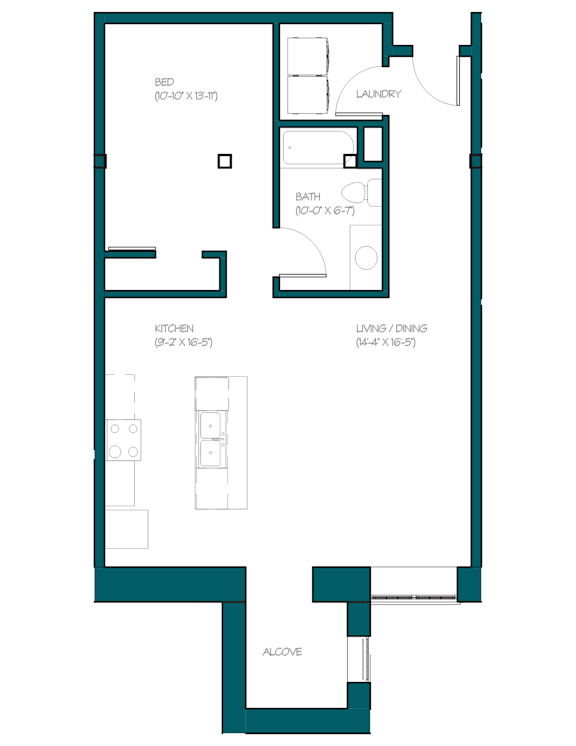 a floor plan of a small apartment with a bedroom and a living room