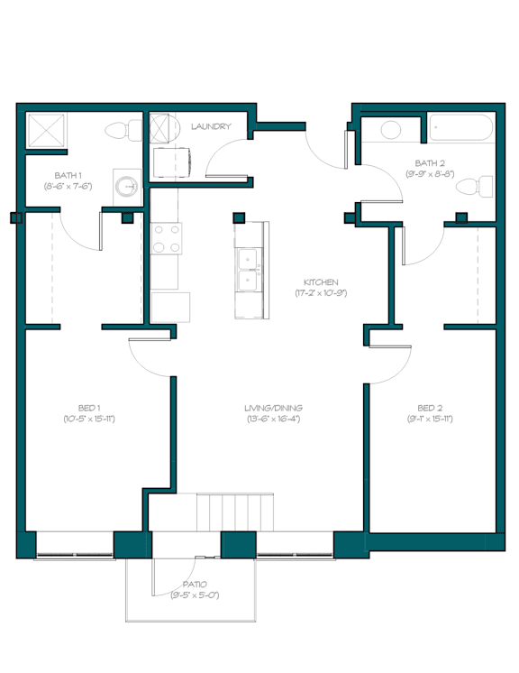 a floor plan of a home with an open floor plan and a staircase