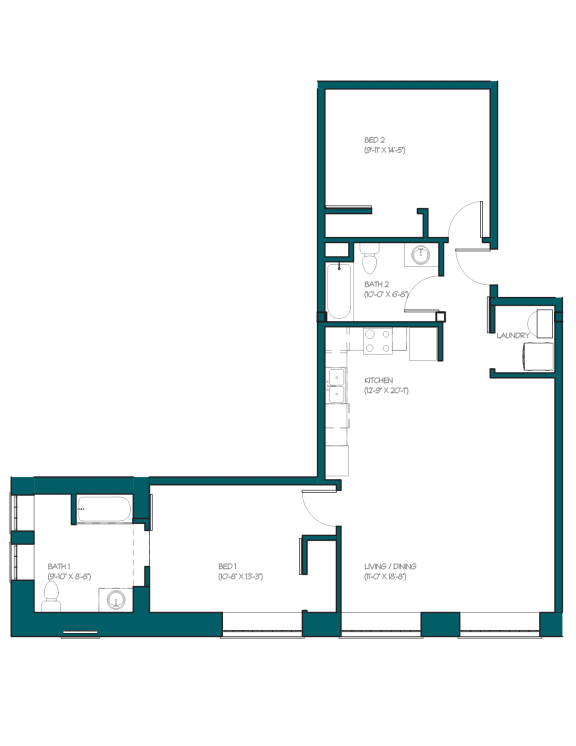 a floor plan of a house with a blue and white floor plan