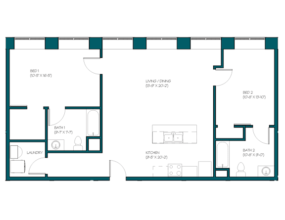 a floor plan of a unit with a bedroom and a living room
