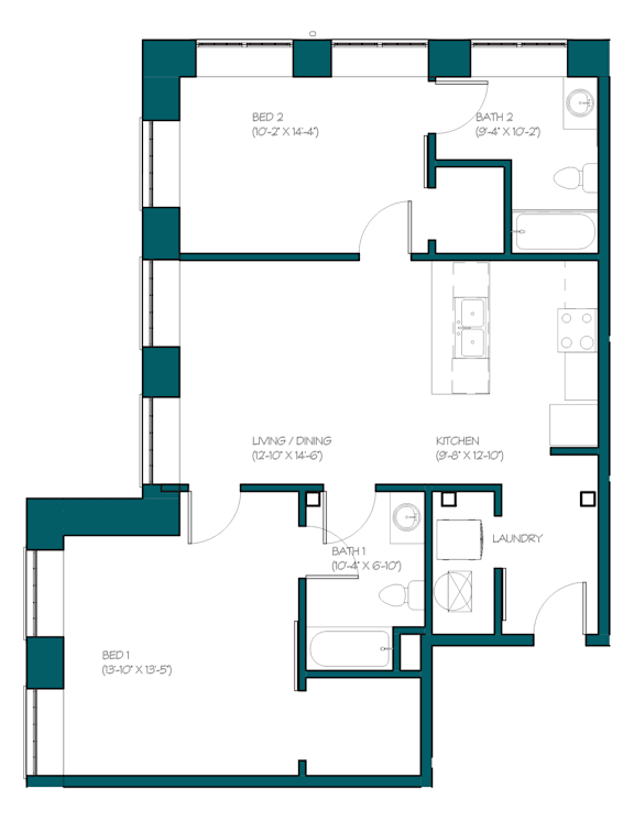 a floor plan of a residence with an open floor plan with a bedroom and a