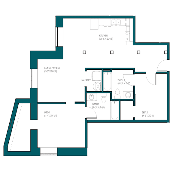 a floor plan of an open floor plan with a combination of bedrooms and baths
