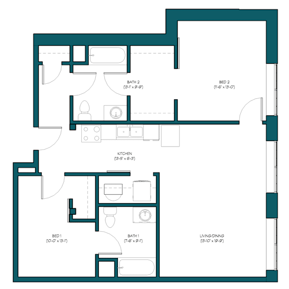 a floor plan of a residence with a bedroom and a living room