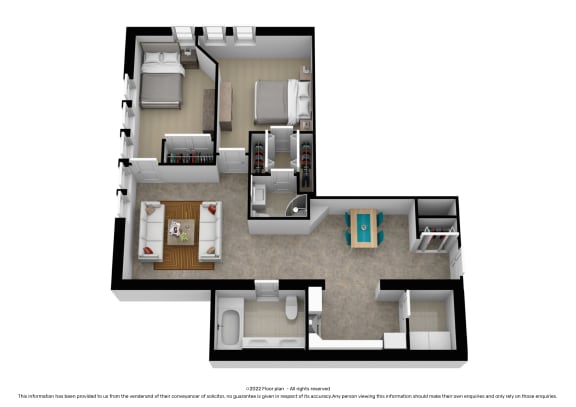 3d floor plan of a 1 bedroom apartment