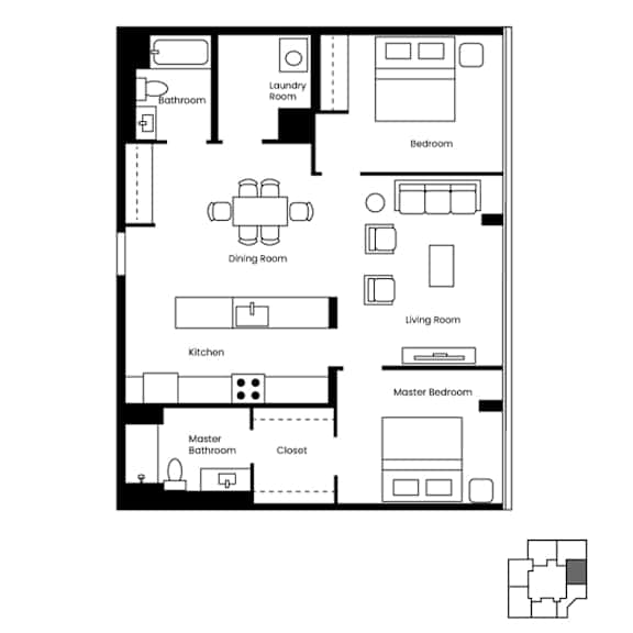 A floor plan of a house with a laundry room attached to the bathroom.