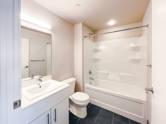 a bathroom with a white sink and toilet next to a white bathtub