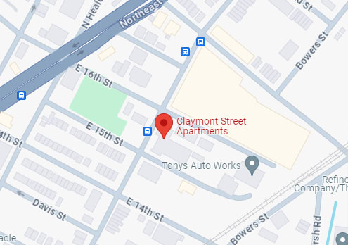 a map showing the location of clandon street apartments in toms auto works