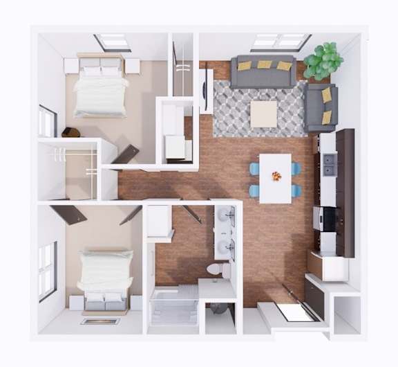 2 Bed 2 Bath Floor Plan at Union at Crescent, Bloomington, IN 47404