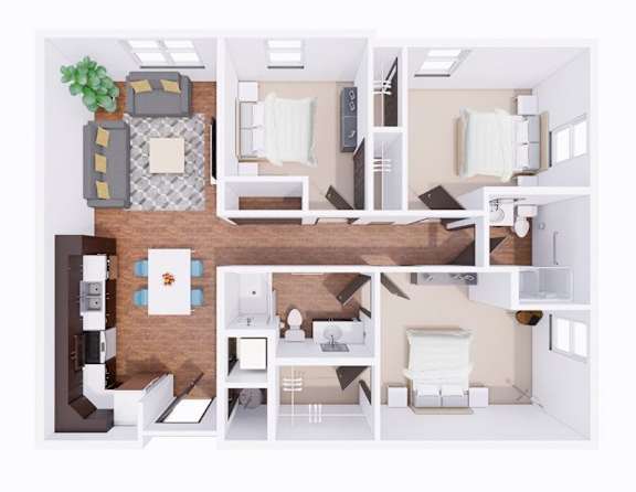 3 Bed 2 Bath Floor Plan at Union at Crescent, Bloomington, 47404