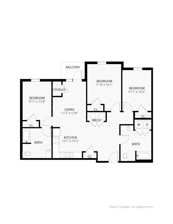 A black and white image of a floor plan for a house.