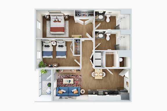 2 Bed 2 Bath Floorplan at Union at Tower District, Topeka, KS, 66612