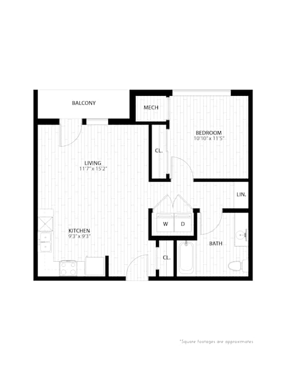 1 bed 1 bath floorplan D at Union at Rivers Edge Apartments, Iowa