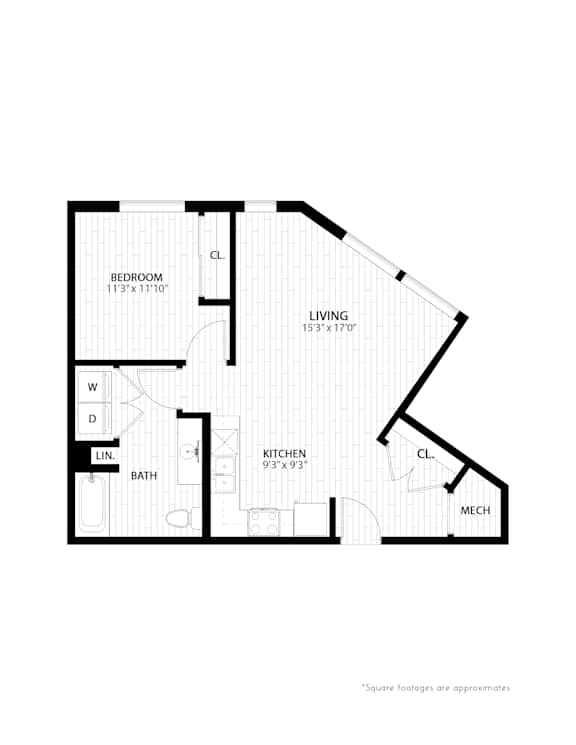 1 bed 1 bath floorplan C at Union at Rivers Edge Apartments, Des Moines
