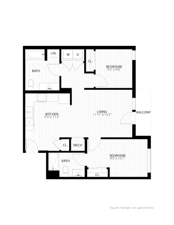 2 bed 2 bath floorplan at Union at Rivers Edge Apartments, Iowa, 50315