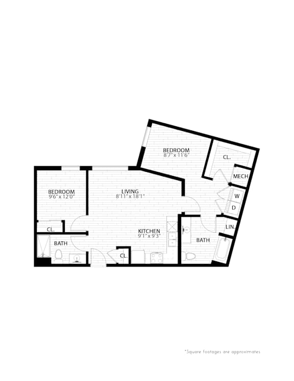 2 bed 2 bath floorplan A at Union at Rivers Edge Apartments, Des Moines, IA, 50315